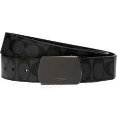 Coach Plaque Buckle Cut To Size Reversible Belt, 38 Mm - Gunmetal/Black/Charcoal