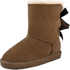 Boots TF Star Sheepskin Fur Lining Winter Warm Boots for Women & Ladies, Women's Mid Calf Leather Short Fashion Bow Snow Boots