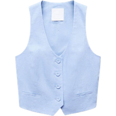 Linen Vests Mango Linen Suit Waistcoat - Sky Blue