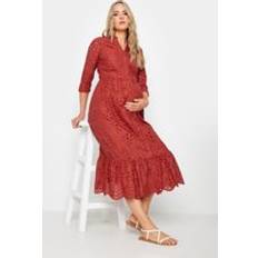LTS Tall Maternity Rust Orange Broderie Anglaise Midi Dress Tall Women's Maternity Dresses