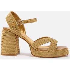 Castañer Heels & Pumps Castañer Women's Valle Metallic Faux Raffia Platform Heeled Sandals Gold