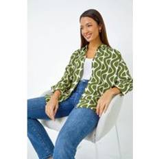 Clothing Roman Geometric Print Collared Blouse Green