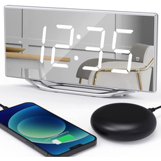 Alarm Clocks ROCAM Alarm clock for heavy sleepers adults, 8.7'' large led digital mirror alarm cloc White Digital With Bed Shaker
