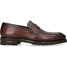 Microfiber Low Shoes Magnanni Leather Pebble-Textured Penny Loafers brown