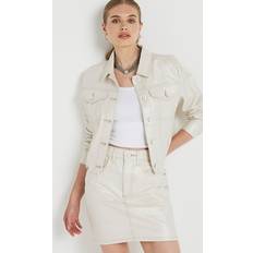 River Island Womens Beige Metallic Coated Denim Mini Skirt