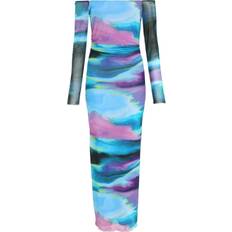 Clothing Quiz Abstract Print Mesh Midaxi Dress Blue