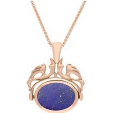Rose Gold Necklaces C. W. Sellors 18ct Rose Gold Whitby Jet Lapis Lazuli Double Sided Oval Swivel Fob Necklace Rose Gold
