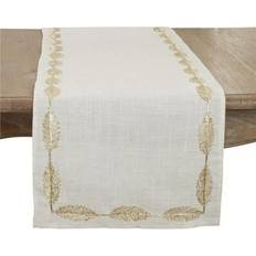 Linen Tablecloths Saro Lifestyle Intricate Leaf Pattern Embroidered Runner Tablecloth