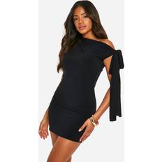 Boohoo Dresses boohoo Ruched Slinky Off The Shoulder Mini Dress - Black