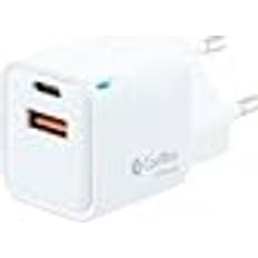 Coolbox USB-Ladegerät mit 2 Anschlüssen, 20 W, mit GAN-Technologie, QuickCharge 3.0 PowerDelivery, USB-A USB-C, kompatibel mit iPhone/iPad/Galaxy/Xiaomi, ultrakompaktes Format, Weiß