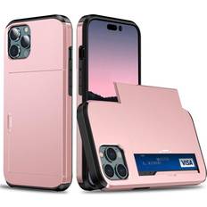 Skalo iPhone 14 Pro Armor Cover kortholder Rosa guld