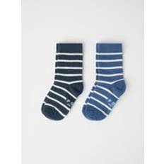 Organic Cotton Socks Polarn O. Pyret Two Pack Striped Kids Socks Blue 10-11y x 37/39