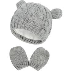 Headgear Jxfwels Sold by: Sohindel, Ear Beanie Hat Cute Knitted Hat and gloves Winter Knit Cable Hat for Women Girls gray