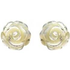 White Earrings C. W. Sellors Sterling Silver White Mother of Pearl Tuberose 10mm Rose Stud Earrings Silver