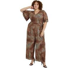 Leopard - Women Jumpsuits & Overalls June+Vie Plus Women's Wide-Leg Jumpsuit by in Fall Leopard Size 10/12