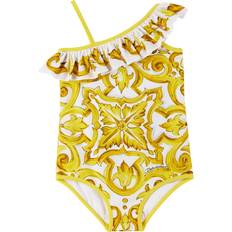 Yellow Bathing Suits Children's Clothing Dolce & Gabbana Dolce&Gabbana Kids White & Yellow Majolica Print Swimsuit H23TN 10Y