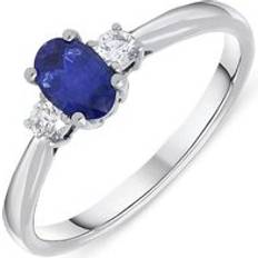 Diamante - Oro Anelli 18ct White Gold Sapphire Diamond Oval Trilogy Ring