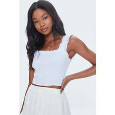 Forever 21 Women Tops Forever 21 Women's Smocked Ruffled Cropped Tank Top in White