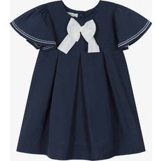 Powell Craft Girls Navy Blue Linen & Cotton Dress