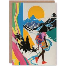 Anniversary Cards & Invitations ARTERY8 Greeting Card Hiker Bright Sun Mountains Abstract