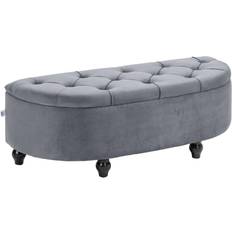 Velvet Benches Homcom Semi-Circle Ottoman Tufted Upholstered Accent Seat Dark Grey Storage Bench 120x42cm