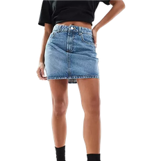 ASOS DESIGN Petite High Waist Mini Skirt - Wash Blue Denim