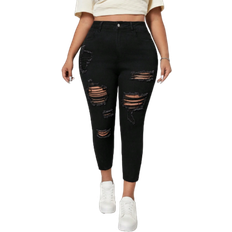 Shein EZwear Plus Size High Waisted High Stretch Ripped Capri Skinny Jeans