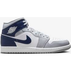 Unisex Trainers Nike Air Jordan 1 Mid - White/Wolf Grey/Midnight Navy