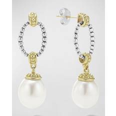 Lagos 18k Gold & Sterling Silver Two Tone Cultured Pearl Oval Drop Earrings