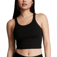 PINK Rib Crop Tank Top - Pure Black