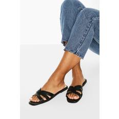 Black Slides boohoo Womens Wide Fit Cross Strap Sliders - Black