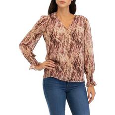 Anne Klein Blouses Anne Klein Women's Printed Blouse with Smocked Sleeves, Rose Stone Multi