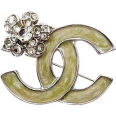 Chanel Jewelry Chanel Silver CC Mint Crystal Flower Brooch