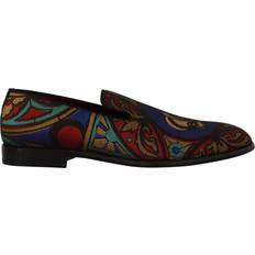 Men - Multicoloured Loafers Dolce & Gabbana Multicolor Jacquard Crown Slippers Loafers Mens Shoes Multicolour Silk