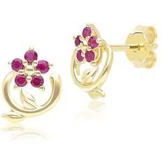 Ruby Earrings Gemondo Floral Vine Ruby Stud Earrings in 9ct Yellow Gold