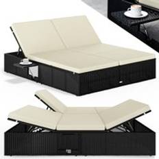 Casaria Polyrattan sun lounger black/cream 200x160x33cm