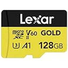LEXAR GOLD 128GB Micro SD-kort, microSDXC UHS-II Flash-minneskort, V60, U3, A1, C10 microSD-kort, upp till 280MB/s avläsning, för drönare/actionkamera/UHS-II bärbar spelenhet LMSGOLD128G-BNNNG