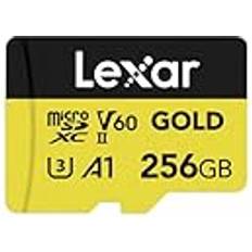 LEXAR GOLD 256GB Micro SD-kort, microSDXC UHS-II Flash-minneskort, V60, U3, A1, C10 microSD-kort, upp till 280MB/s avläsning, för drönare/actionkamera/UHS-II bärbar spelenhet LMSGOLD256G-BNNNG
