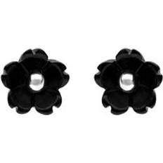 Pink Earrings C. W. Sellors Sterling Silver Whitby Jet Tuberose 6mm Flower Stud Earrings Silver