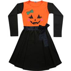 Orange Dresses A2Z Kids 11-12 Years, Orange Girls Contrast Panel Pumpkin Print Halloween Dresses 11-12yrs