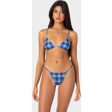 Blue Bikini Tops Edikted Preppy Plaid Triangle Bikini Top