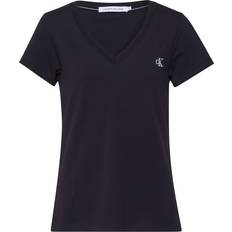 Calvin Klein Jeans dam Ck broderi stretch v-ringad t-shirt, Ck svart