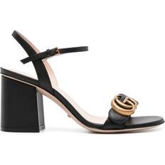 Laced Heeled Sandals Gucci Leather Mid Heel - Black Leather