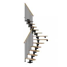 Spiraaliportaat Dolle Portaat Dublin, Classic III -kaide, lakattu tammi, musta, L-malli, 2405-2925mm, leveys 750mm