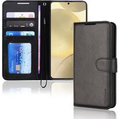 TechGear [Leather Wallet Case] Protective Cover with Cash & Card Holder, Stand and Wrist Strap For Samsung Galaxy S24 Plus