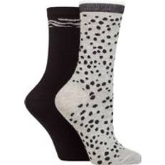 Ladies Pair Organic Cotton Animal Print Socks Grey One Black