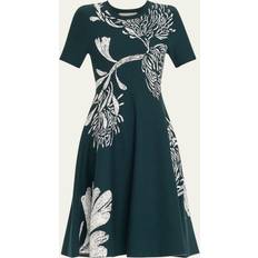 Square Dresses Jason Wu Collection Pincushion Floral Knit Dress Hunter Green/Chalk