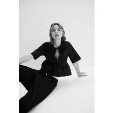 H&M Ladies Black Tie-front poplin blouse