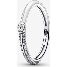 Pandora White Rings Pandora ME Pavé Dual Ring - Enamel Sterling Silver/Cubic Zirconia/White