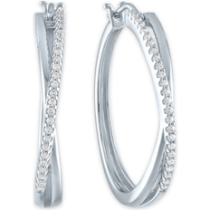 Macy's Women Jewelry Macy's Diamond Crossover Hoop Earrings 1/4 ct. t.w. in Sterling Silver Sterling Silver